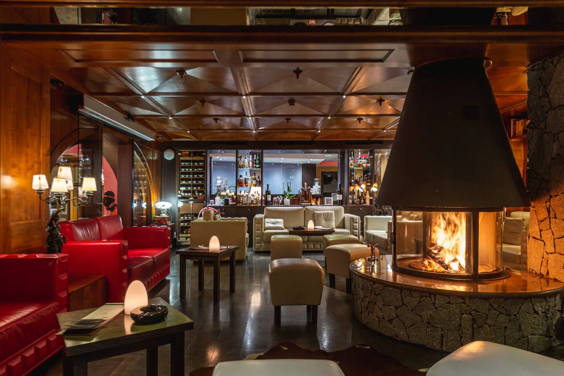Hotel lounge with fireplace